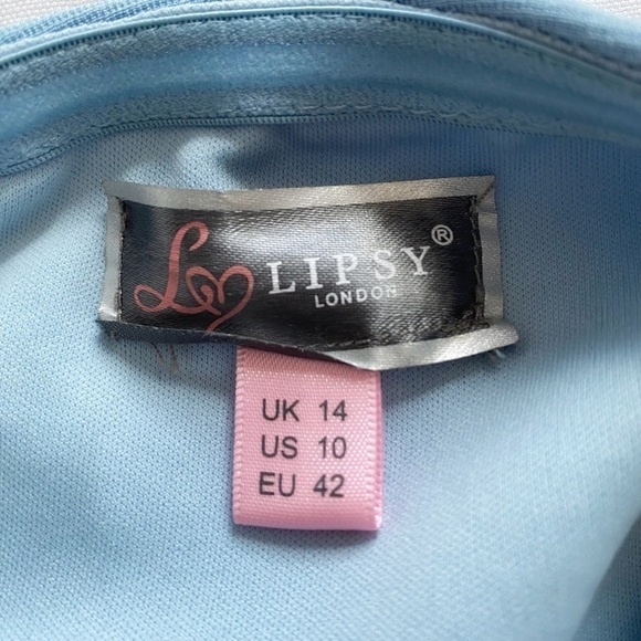 LIPSY LONDON BABY BLUE WHITE EMBROIDERED PEPLUM MINI COCKTAIL DRESS - 10 - Picture 5 of 9